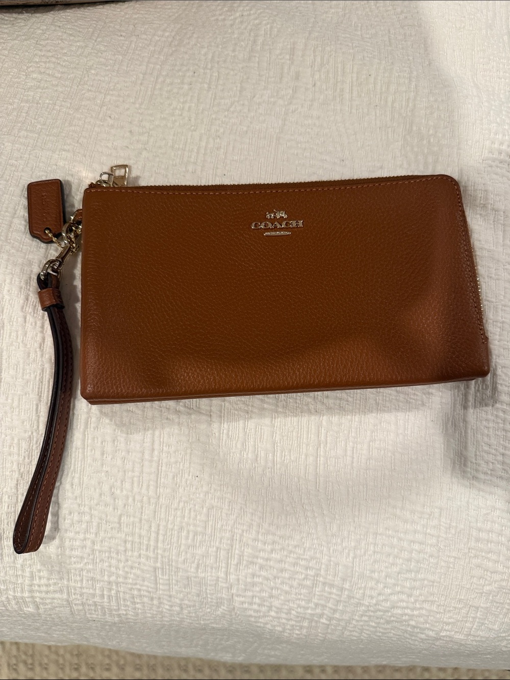 Coach Chestnut Pebbled Leather Wristlet